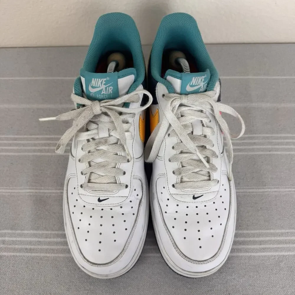 Nike Air Force 1 Low ‘07 90s Leather Athletic Sneakers Neon Pack White Multi 9.5